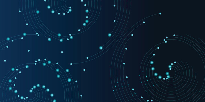 Abstract glowing neon blue round lines vector and dots on dark blue background. Suit for poster, cover, banner, flyer, brochure, website  