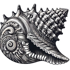 Detailed seashell etching illustration isolated on transparent background