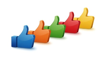 Colorful thumbs up icons isolated on white background, representing approval, agreement, and positive feedback in a vibrant and playful manner