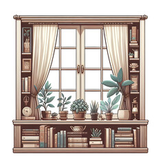 Fabric window curtain illustration isolated on transparent background