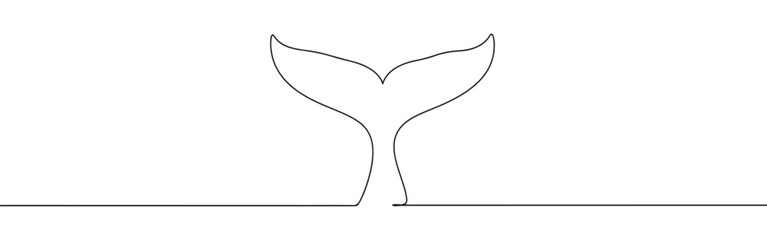 A continuous one-line drawing of a whale's tail, emerging from an imagined water line against a white background