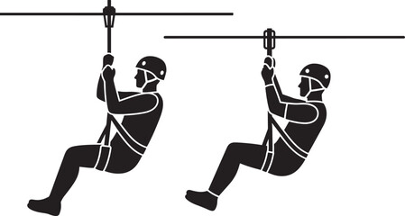 Two people ziplining adventure silhouette