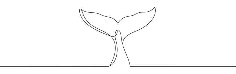 A continuous one-line drawing of a whale's tail, emerging from an imagined water line against a white background