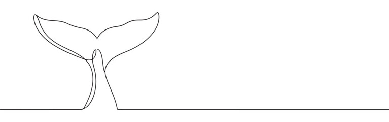 Obraz premium A continuous one-line drawing of a whale's tail, emerging from an imagined water line against a white background