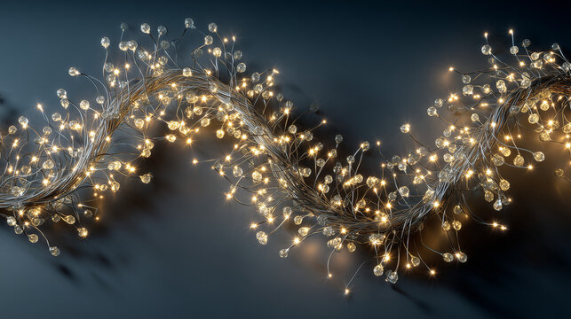 Decorative fairy lights arranged in a wavy pattern on dark background  