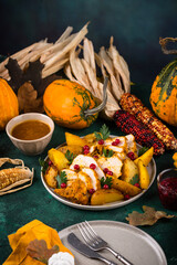 Traditional Thanksgiving day dinner with turkey