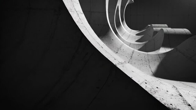 Geometric Harmony in Architecture: The image captures an architectural marvel with the interplay of light and shadow, featuring curved concrete forms that create a sense of depth and intricate design.