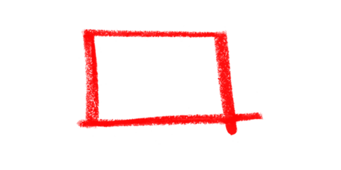Red Grunge Square Abstract Geometric Shape Chalk Style Graphic Element Hand Drawn Frame Design on transparent background