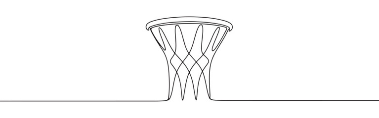 A continuous one-line drawing of a basketball net, showcasing its woven pattern and form against a white background