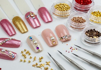 set for decoration of manicure. on a white background