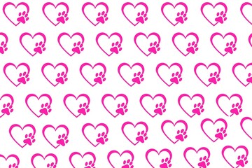 pink hearts and paw background, animal lovers background 