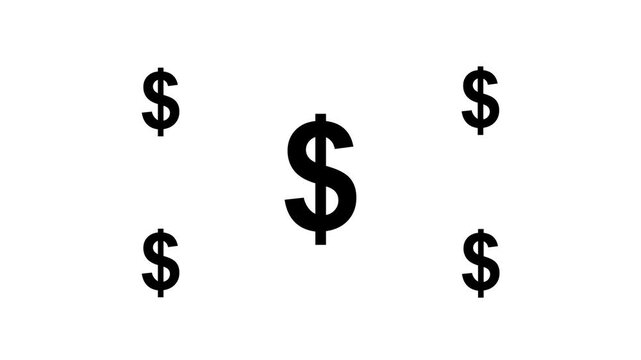 Animation of many dollar signs on a white Background.Symbolizing Money and Finance currency cash.