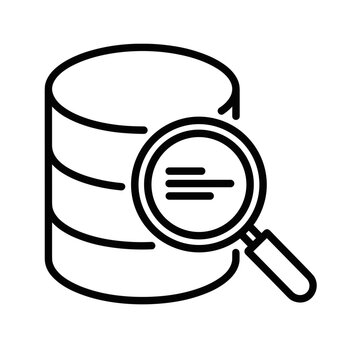 Database Query Icon with magnifying glass on data storage cylinder  