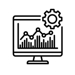 Performance Monitoring Icon with graph and settings gear on computer  