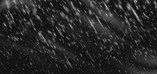 Snowstorm blizzard effect with white falling snow transparent png snowflake overlay. Frozen texture for cold storm or night sky wind. Isolated flake frost ice pattern on black background