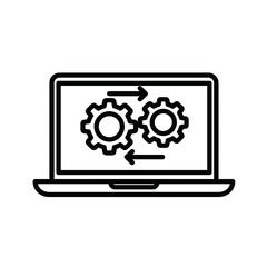 Laptop displaying gears for test automation icon concept  