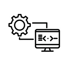 Test Automation Icon with computer and gear symbolizing development  