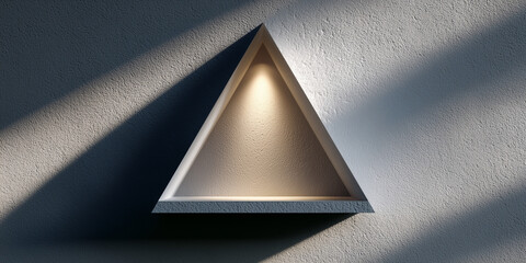 Geometric triangular shelf with soft light on textured wall  