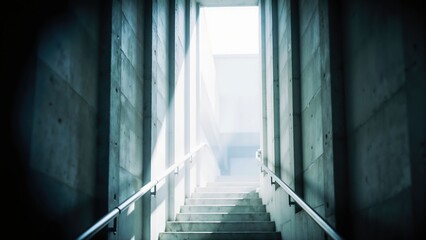 Fototapeta premium Dramatic Concrete Staircase Leading to Bright Mysterious Light