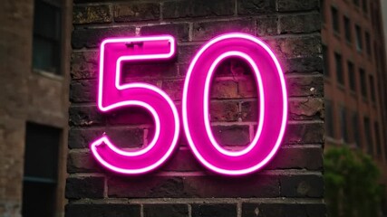 Neon 50 Sign on Brick Wall: Urban Celebration Concept - Powered by Adobe