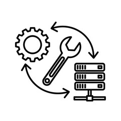 DevOps Tools Icon featuring gear, wrench, and server in a cycle  