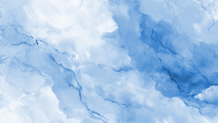 Elegant blue watercolor background with abstract cloudscape for creative designs