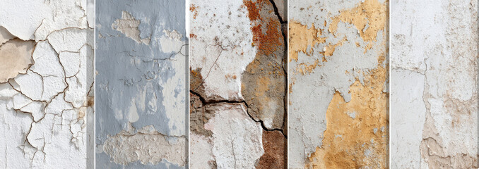 Peeling paint and deep cracks on weathered vertical surfaces