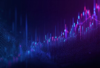 Abstract digital graph with glowing blue and pink bars on dark background.