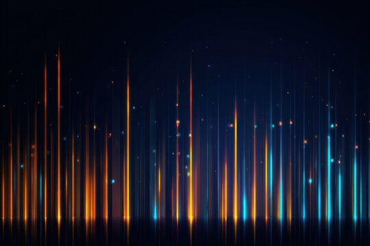 Abstract vertical light bars reflect on a dark surface background.