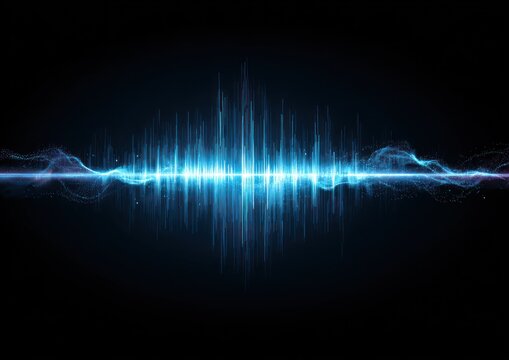 Abstract blue digital sound wave visualization against a dark background