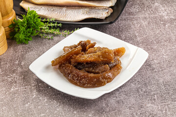 Herring roe snack in the plate