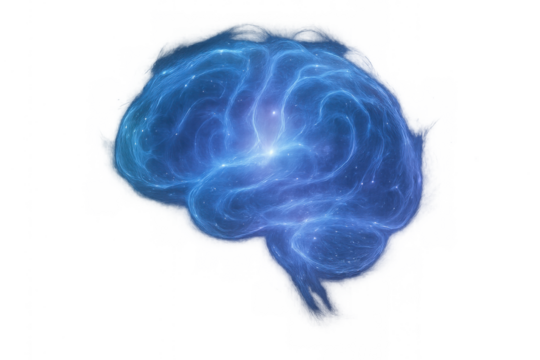 Abstract concept of glowing human brain with active neural pathways, symbolizing thinking, mental health, and technology. Transparent background - Powered by Adobe