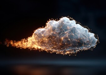 Digital cloud structure with glowing network connections against dark background