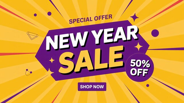 Amazing New Year sale promotion with fifty percent discount offer