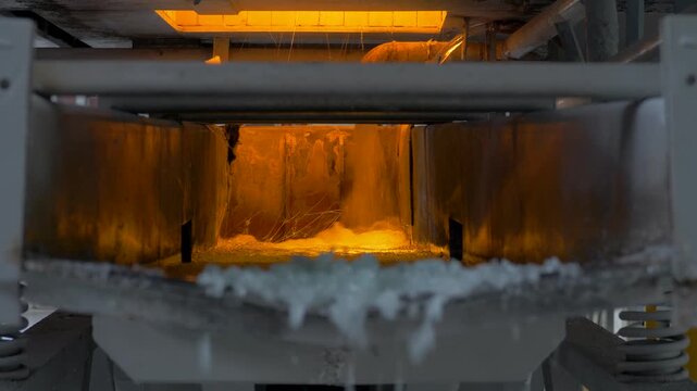 Production frit glaze on heavy industrial plant. Ceramic composition formed by fusing inorganic materials into glass by heating them in smelters and quenching them in water