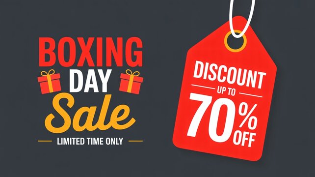 Limited time Boxing Day sale up to 70% off with gift box graphics - Powered by Adobe