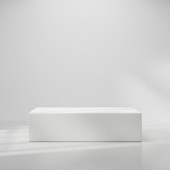 Minimalist White Rectangular Product Podium in a Clean Studio with Subtle Window Light and Shadow Effects.