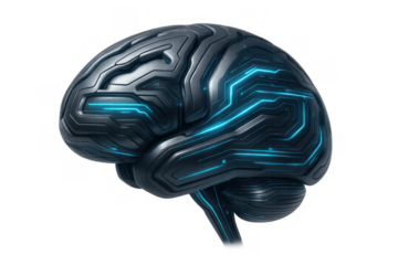 Artificial intelligence brain representing advanced computing technology and futuristic human mind concept on transparent background