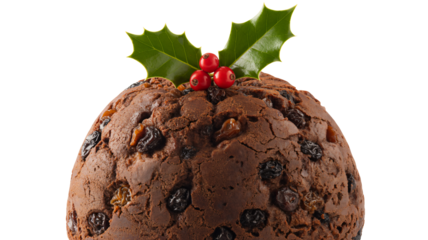 Festive Christmas pudding with holly berries promises holiday cheer