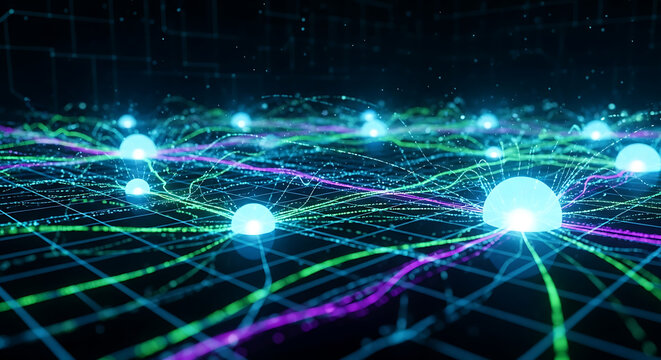 Abstract digital network connections with glowing data paths, futuristic communication technology visualization