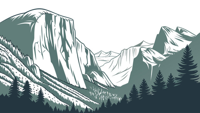 Yosemite minimal mountain vector art