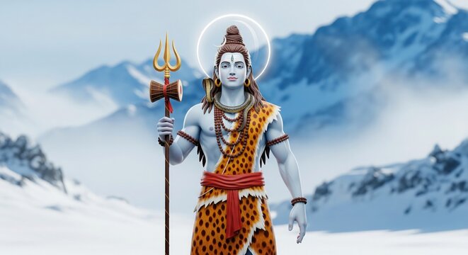 Snow-Land Shiva. Semi-Realistic Blue Divine 16:9 Wallpaper.