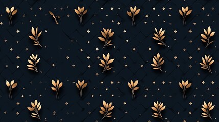 This highly detailed blue damask background features a luxurious metallic gold floral pattern, perfect for various design projects SEAMLESS PATTERN