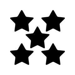 Five black star shapes for ratings, reviews, and quality. Vector, illustration