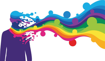 Abstract silhouette exploding with vibrant rainbow colors represents creativity imagination and transformation concept isolated on white background