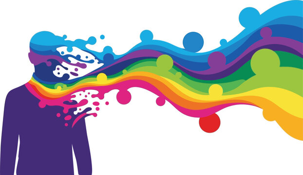Abstract silhouette exploding with vibrant rainbow colors represents creativity imagination and transformation concept isolated on white background