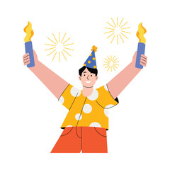 Naklejka premium Happy Man Holding Sparkling Drink Vector Illustration EPS 10 File