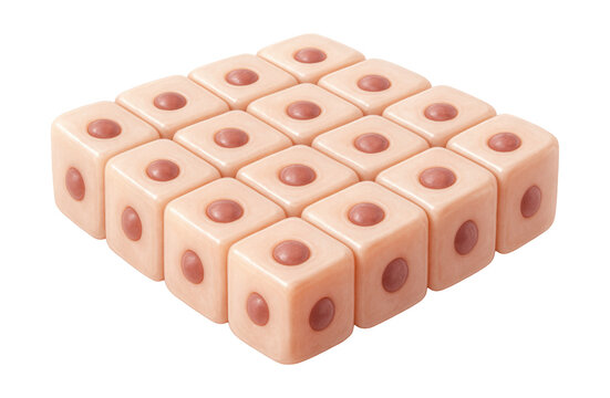 Cuboidal epithelium features cube-shaped cells with nuclei in the center.