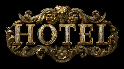 Grand ornamental hotel emblem with gilded typography design