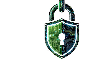 Digital padlock with integrated circuit board design symbolizing cyber security and secure data protection